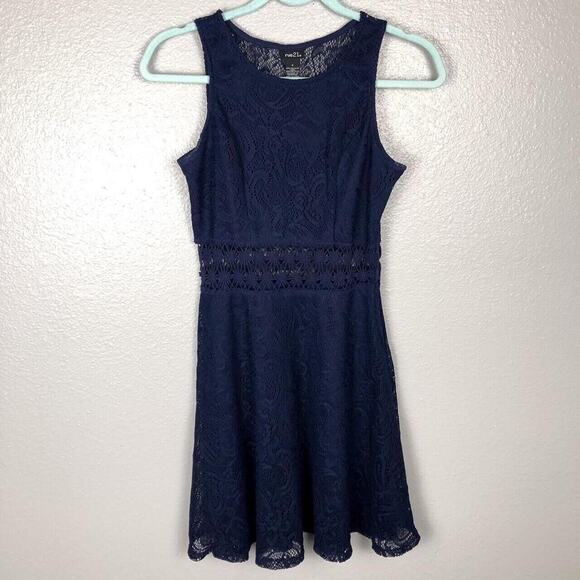 Rue 21 Size Small Navy Blue Lace Skater Dress w Cut Outs Exposed Midriff Section - Picture 1 of 6